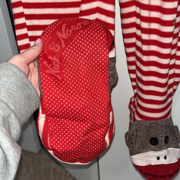 NICK & NORA SOCK MONKEY ADULT FOOTIE ONESIE PAJAMAS RED WHITE STRIPE SIZE SMALL - Picture 6 of 8